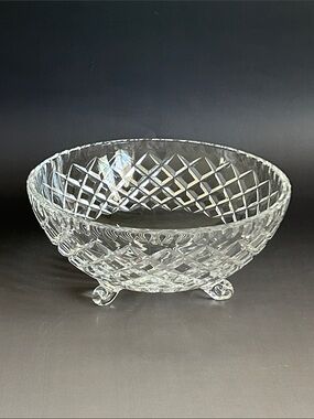 Vintage Kusak Hand Cut Crystal Three-Footed Bowl with Diamond Cut Pattern
